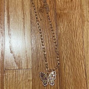 Colorful Gem Butterfly Gold Necklace